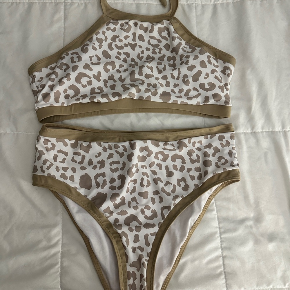 Leopard Print Halter Bikini Set
